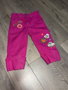 Girls’ Bright Fuchsia Patch-Accent Jeans